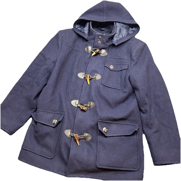 BGSD Men's Duffle Wool Blend Toggle Hooded Quilted Medium Blue Dock Nautical EUC - Picture 3 of 14